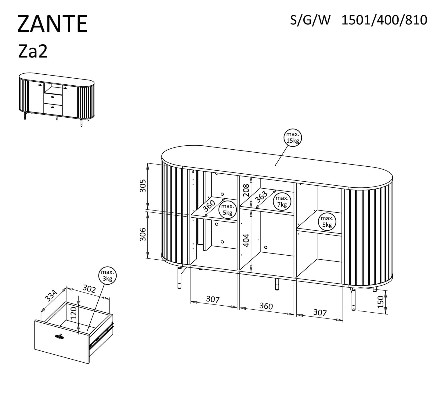 ZANTE ZA-2 komoda (kašmyras)
