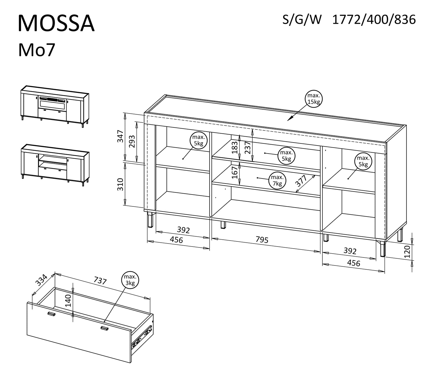 Komoda MOSSA 07 MO-CZ su židiniu