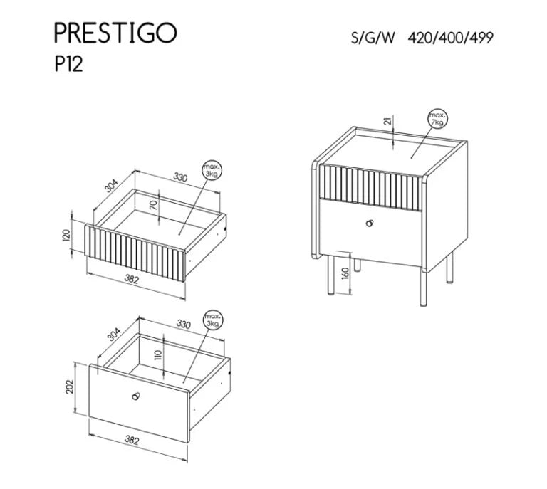 Spintelė prie lovos PRESTIGO P12 DOL