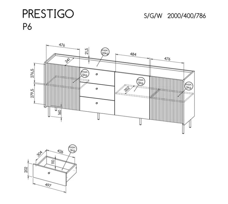 Komoda PRESTIGO P6 DOL