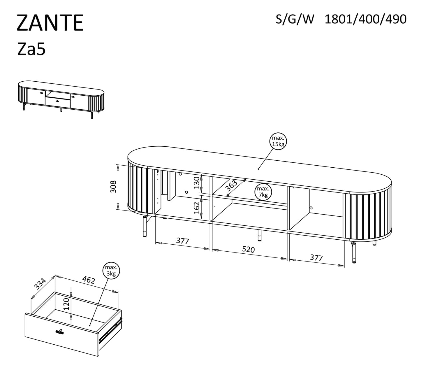 TV spintelė ZANTE ZA5 (juoda)