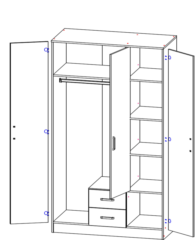 KAMI 3D2S spinta su veidrodžiu ir stalčiais, balta