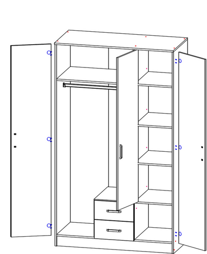 KAMI 3D2S spinta su veidrodžiu ir stalčiais, balta