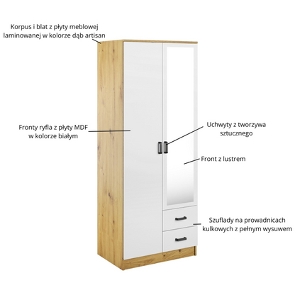KAMI SFZ2D2S spinta su veidrodžiu, artisan/balta