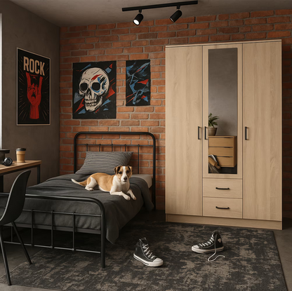 KAMI 3D2S spinta su veidrodžiu ir stalčiais, ąžuolas sonoma
